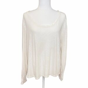 Sundry Pima Cotton Off-White Scoop Neck Long Sleeve Slub Top Size 3 Women’s L